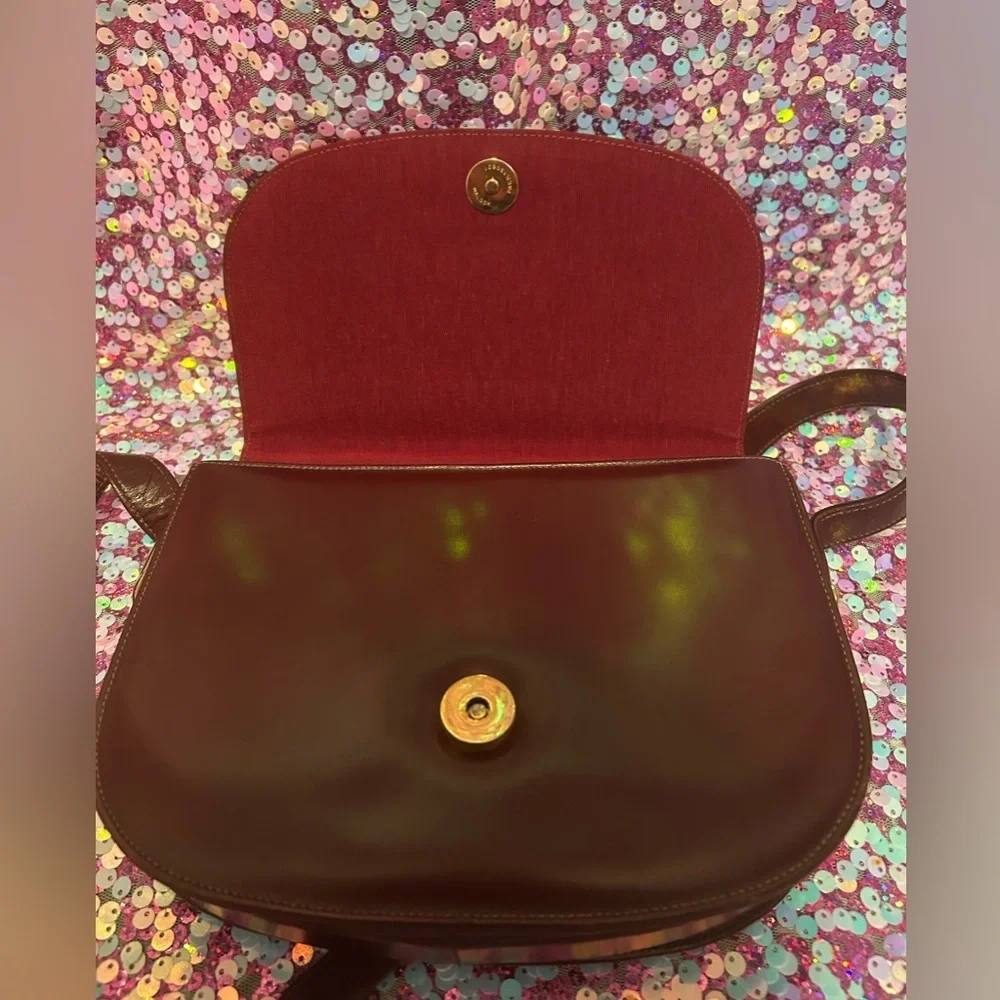 Lanvin Vintage Flap Shoulder Bag Pochette Logo Half Moon Leather Bordeaux - Picture 7 of 9